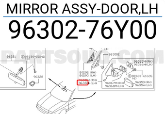 Nissan 9630276Y00 MIRROR ASSY-DOOR,LH