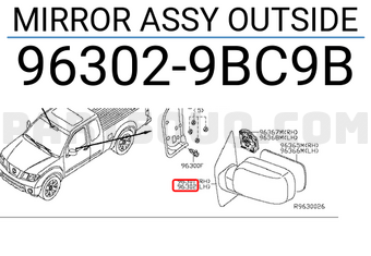 Nissan 963029BC9B MIRROR ASSY OUTSIDE