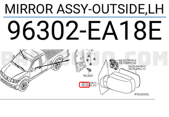 Nissan 96302EA18E MIRROR ASSY-OUTSIDE,LH