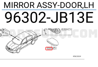 Nissan 96302JB13E MIRROR ASSY-DOOR,LH