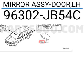 Nissan 96302JB54C MIRROR ASSY-DOOR,LH