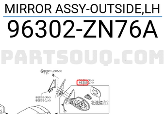 Nissan 96302ZN76A MIRROR ASSY-OUTSIDE,LH