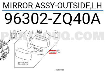 Nissan 96302ZQ40A MIRROR ASSY-OUTSIDE,LH