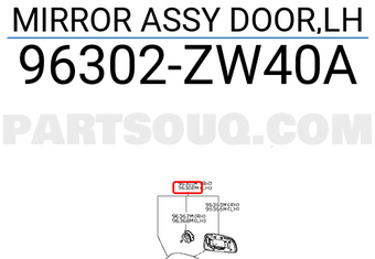 Nissan 96302ZW40A MIRROR ASSY DOOR,LH