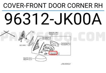 Nissan 96312JK00A COVER-FRONT DOOR CORNER RH