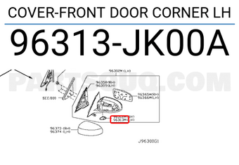 Nissan 96313JK00A COVER-FRONT DOOR CORNER LH