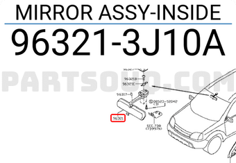 Nissan 963213J10A MIRROR ASSY-INSIDE