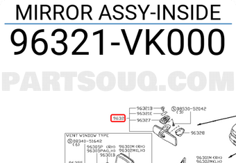 Nissan 96321VK000 MIRROR ASSY-INSIDE
