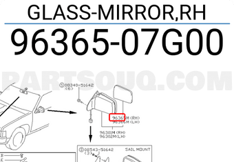 Nissan 9636507G00 GLASS-MIRROR,RH