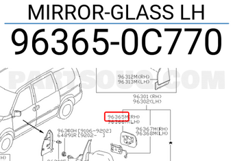 Nissan 963650C770 MIRROR-GLASS LH