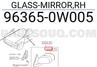 Nissan 963650W005 GLASS-MIRROR,RH