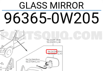 Nissan 963650W205 GLASS MIRROR