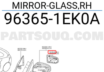 Nissan 963651EK0A MIRROR-GLASS,RH