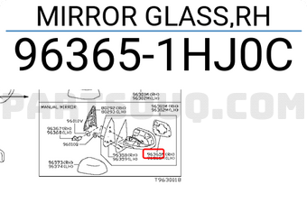 Nissan 963651HJ0C MIRROR GLASS,RH