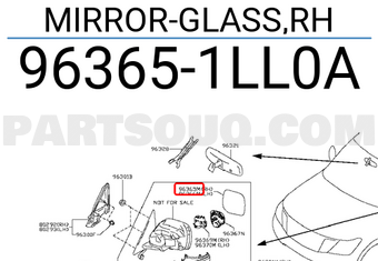 Nissan 963651LL0A MIRROR-GLASS,RH