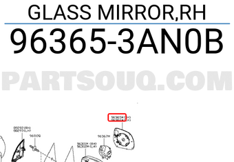 Nissan 963653AN0B GLASS MIRROR,RH