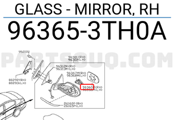 Nissan 963653TH0A GLASS - MIRROR, RH