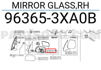 Nissan 963653XA0B MIRROR GLASS,RH