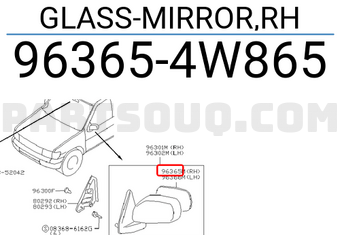 Nissan 963654W865 GLASS-MIRROR,RH