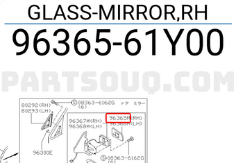 Nissan 9636561Y00 GLASS-MIRROR,RH