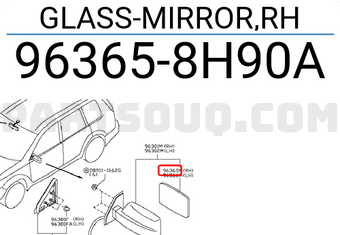 Nissan 963658H90A GLASS-MIRROR,RH