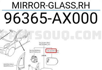Nissan 96365AX000 MIRROR-GLASS,RH