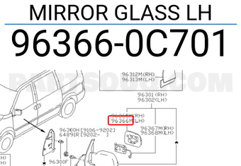 Nissan 963660C701 MIRROR GLASS LH