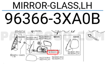 Nissan 963663XA0B MIRROR-GLASS,LH