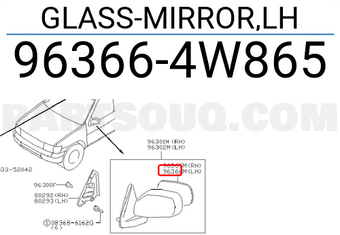 Nissan 963664W865 GLASS-MIRROR,LH