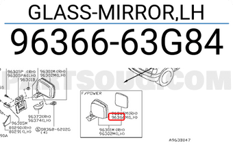 Nissan 9636663G84 GLASS-MIRROR,LH