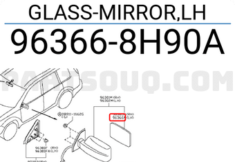 Nissan 963668H90A GLASS-MIRROR,LH