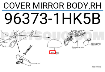 Nissan 963731HK5B COVER MIRROR BODY,RH