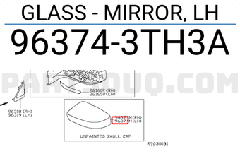 Nissan 963743TH3A GLASS - MIRROR, LH