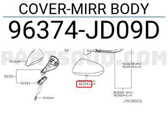 Nissan 96374JD09D COVER-MIRR BODY