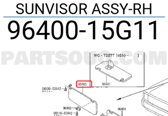 Nissan 9640015G11 SUNVISOR ASSY-RH