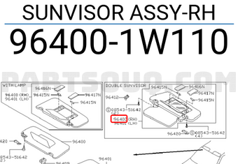 Nissan 964001W110 SUNVISOR ASSY-RH