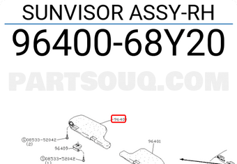 Nissan 9640068Y20 SUNVISOR ASSY-RH