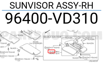 Nissan 96400VD310 SUNVISOR ASSY-RH