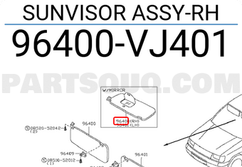 Nissan 96400VJ401 SUNVISOR ASSY-RH