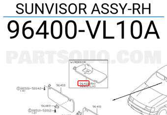 Nissan 96400VL10A SUNVISOR ASSY-RH