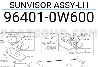 Nissan 964010W600 SUNVISOR ASSY-LH