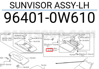 Nissan 964010W610 SUNVISOR ASSY-LH
