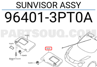 Nissan 964013PT0A SUNVISOR ASSY