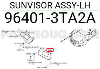Nissan 964013TA2A SUNVISOR ASSY-LH