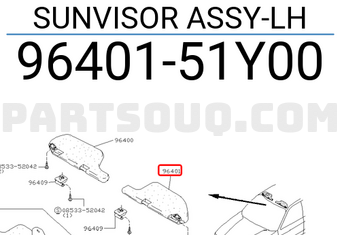 Nissan 9640151Y00 SUNVISOR ASSY-LH