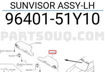 Nissan 9640151Y10 SUNVISOR ASSY-LH