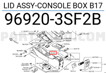 Nissan 969203SF2B LID ASSY-CONSOLE BOX B17