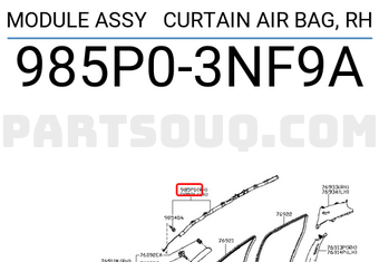 Nissan 985P03NF9A MODULE ASSY CURTAIN AIR BAG, RH