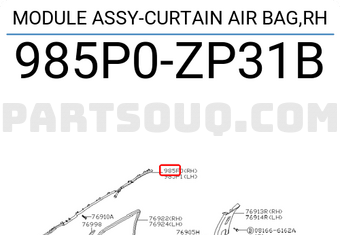 Nissan 985P0ZP31B MODULE ASSY-CURTAIN AIR BAG,RH
