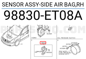 Nissan 98830ET08A SENSOR ASSY-SIDE AIR BAG,RH